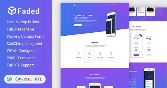 Faded v1.9.6 – Responsive App Landing Page WordPress Theme + RTL