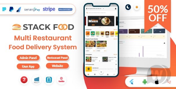 StackFood Multi Restaurant v8.4无限制版(已汉化) – 带有 Laravel 管理面板和餐厅面板的食品配送应用程序