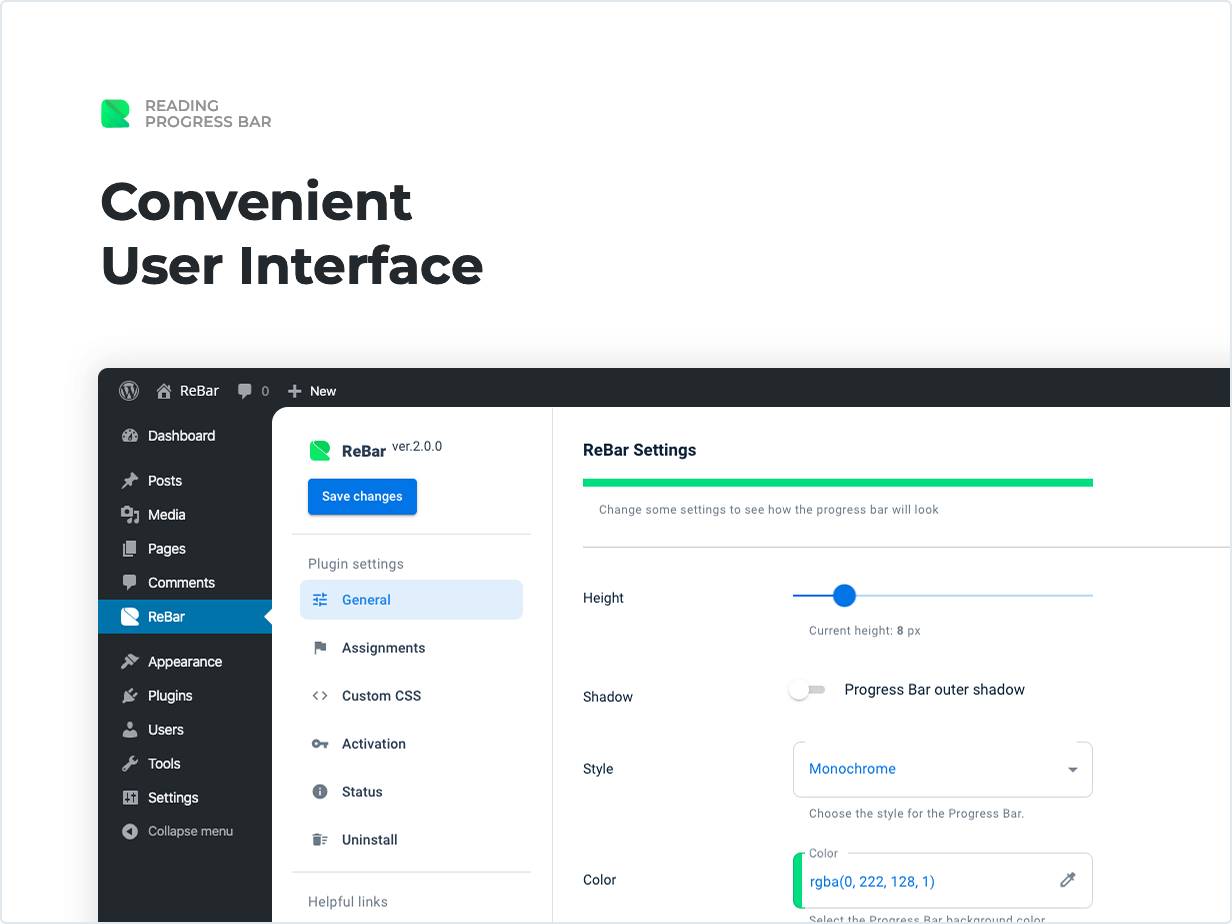 ReBar v2.1.0（已汉化） – WordPress 网站阅读进度条插件插图