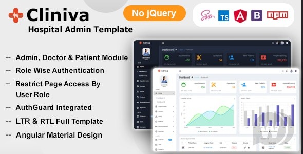 Cliniva Hospital v7.1.0 – 用于医生和诊所的 Angular 12+ 医疗管理仪表板模板插图