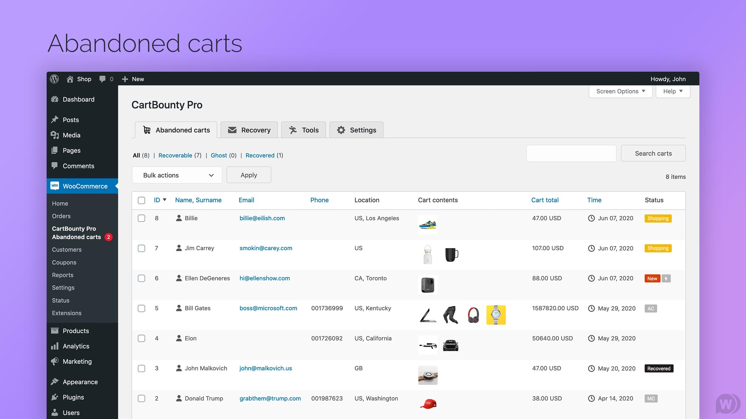 CartBounty Pro v10.0.5.1（已汉化） – WooCommerce 保存和恢复放弃的购物车插图