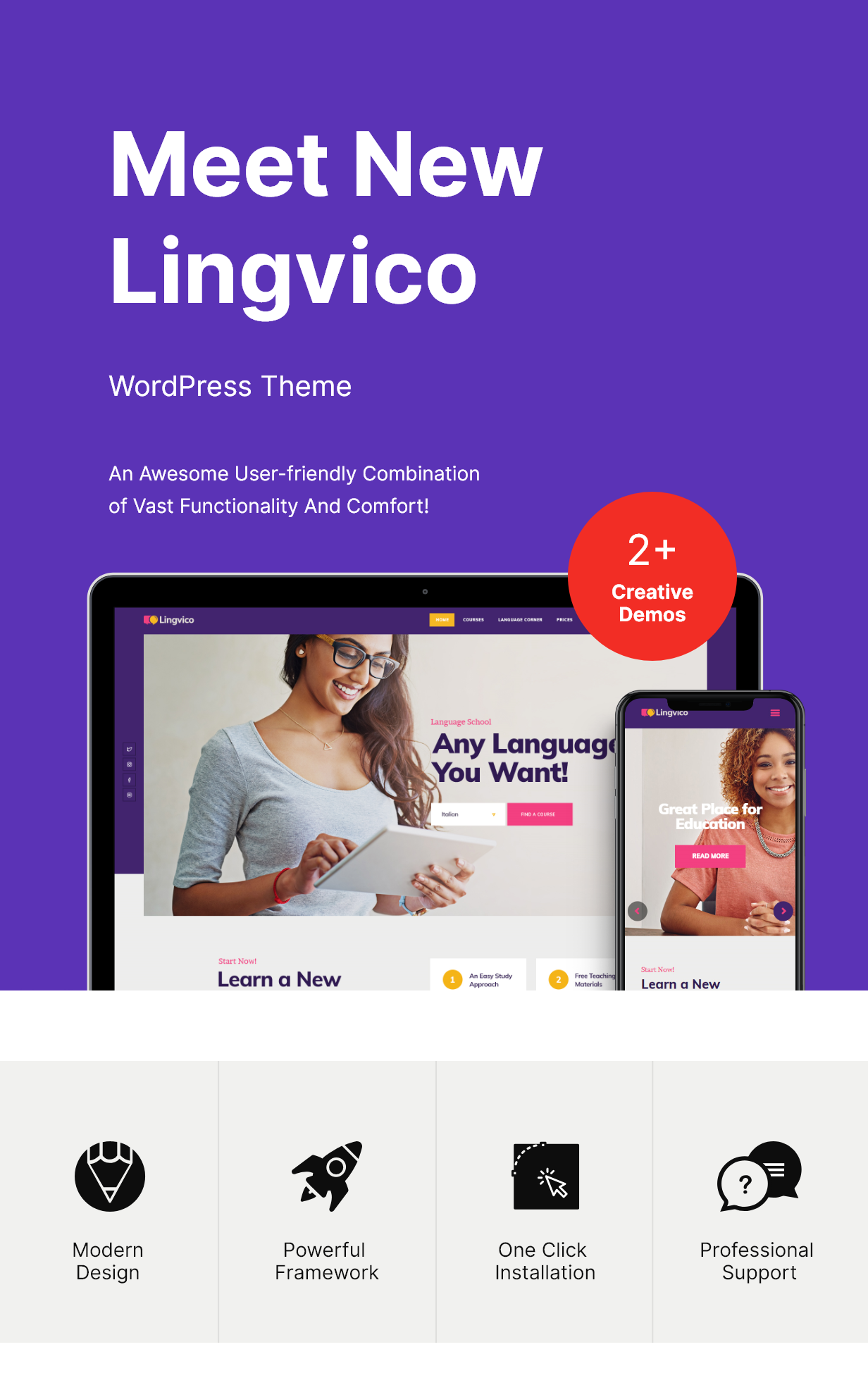 Lingvico v1.0.13 –  WordPress语言中心和培训课程主题插图(1)