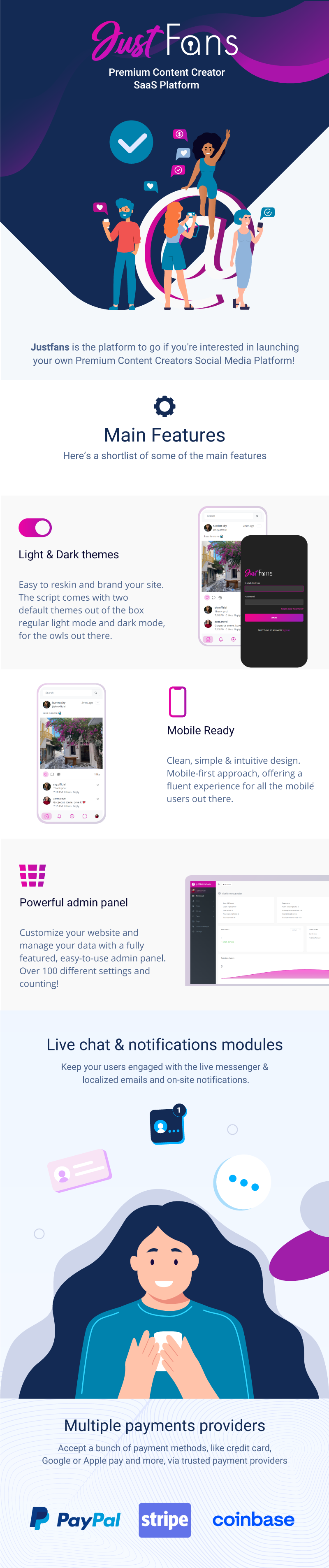JustFans v8.0.0 – 高级内容创作者 SaaS 平台插图(1)