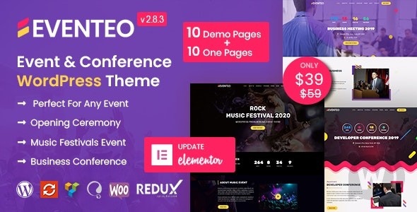 Eventeo v2.8.3 – 活动和会议的 WordPress 主题插图