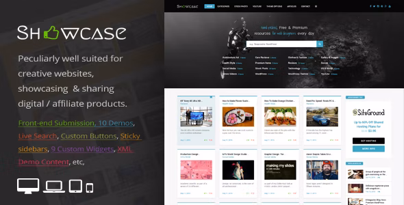 Showcase v3.6 – 响应式 WordPress 网格/砌体博客主题插图