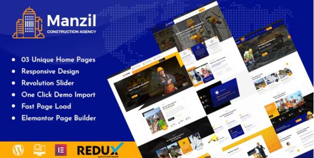 Manzil v1.8 – WordPress 建筑主题插图
