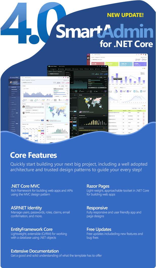SmartAdmin for .NET Core for .NET Core v4.3.2 – ASP.NET Core 管理面板模板插图(1)