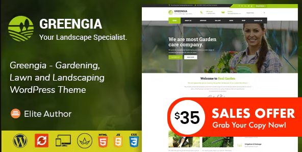 Greengia v2.1 – WordPress 园艺、草坪和景观美化主题插图