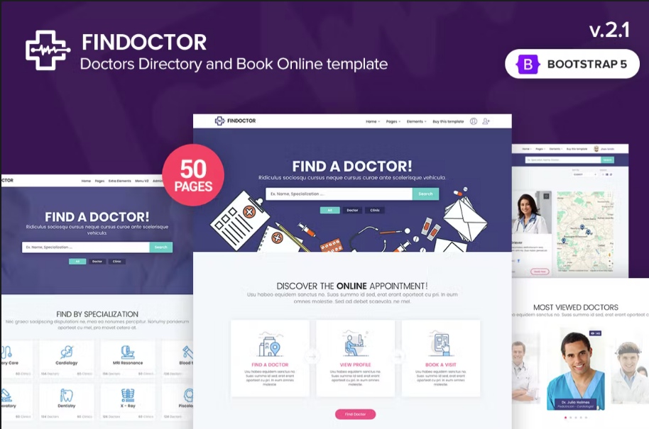 Findoctor v2.1 – 医生目录和在线预订模板插图
