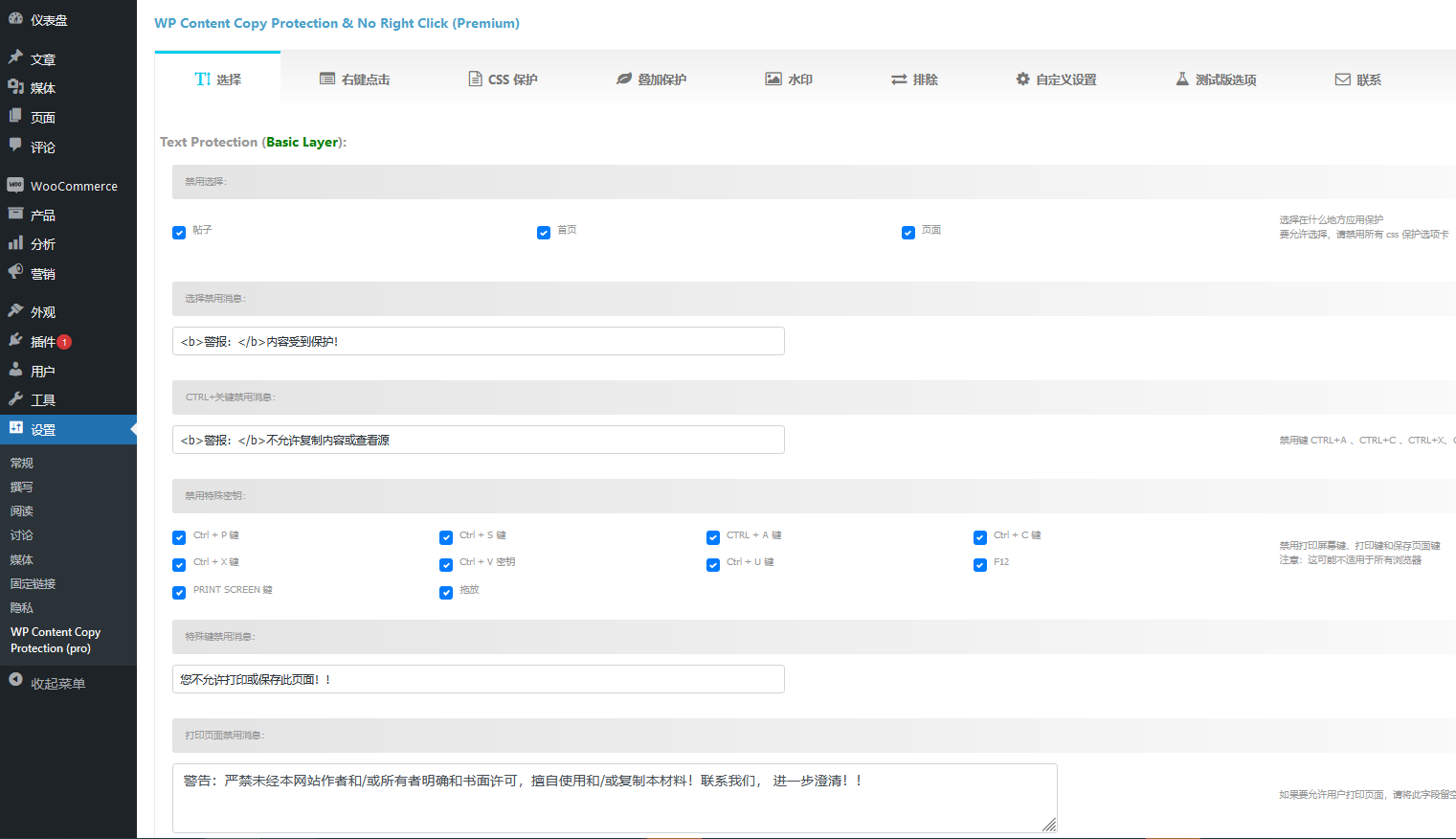 WP Content Copy Protection Premium v14.8（已汉化） - Wordpress防采集插件插图(1)