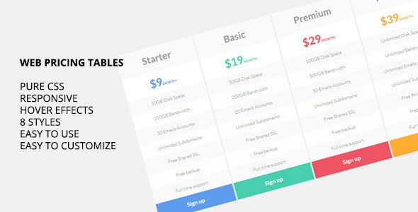 Web Pricing Tables 13 January 2014  – 网络定价表模板插图