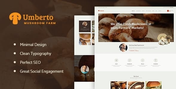 Umberto v1.2.4 – WordPress 蘑菇农场和有机产品商店主题插图