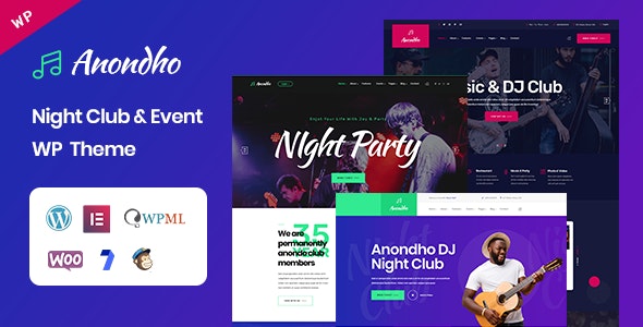 Anondho v1.0 – WordPress 夜总会和活动主题插图