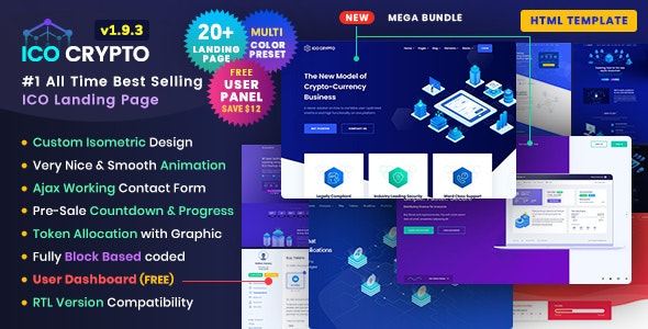 ICO Crypto v2.1.0 – 比特币和加密货币 ICO 登陆页面 HTML 模板 + 用户仪表板插图