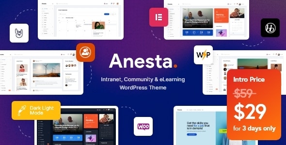 Anesta v1.2.1 – WordPress 内联网、外联网、社区和 BuddyPress 主题插图