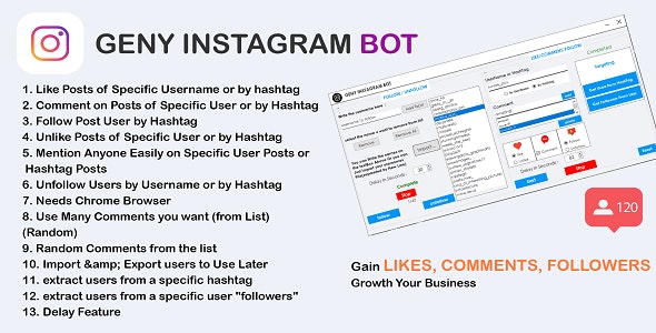 GENY instagram bot V4.0.1 – 获得更多 Instagram 追随者，立即增加您的追随者插图