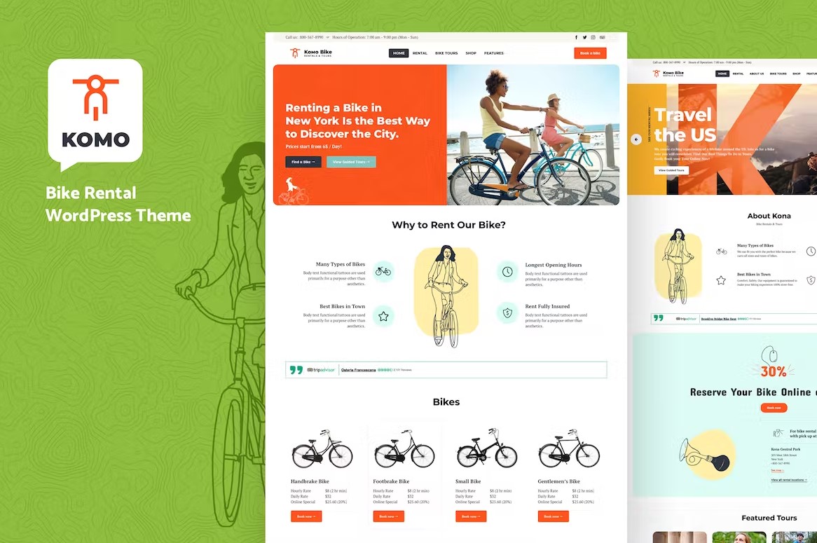 Komo v12.2 – 自行车租赁店 WordPress 主题插图