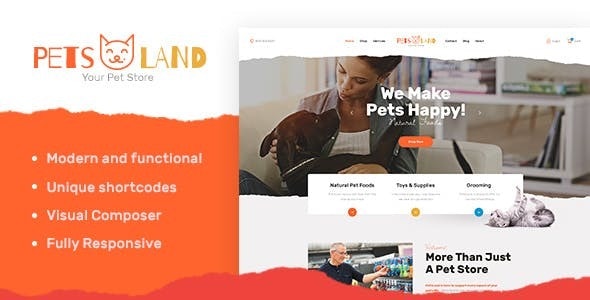 Pets Land v1.2.6 – 家畜商店和兽医 WordPress 主题插图