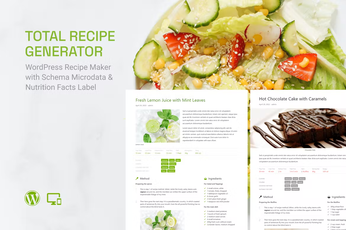 Total Recipe Generator v0.4.0 – 具有模式和营养成分的 WordPress 食谱制作器插图