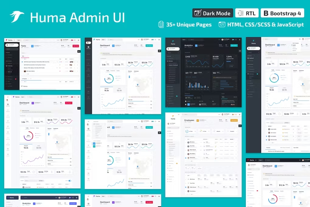 Huma Admin Dashboard Pro v2.0.0 – Bootstrap 4 管理模板插图