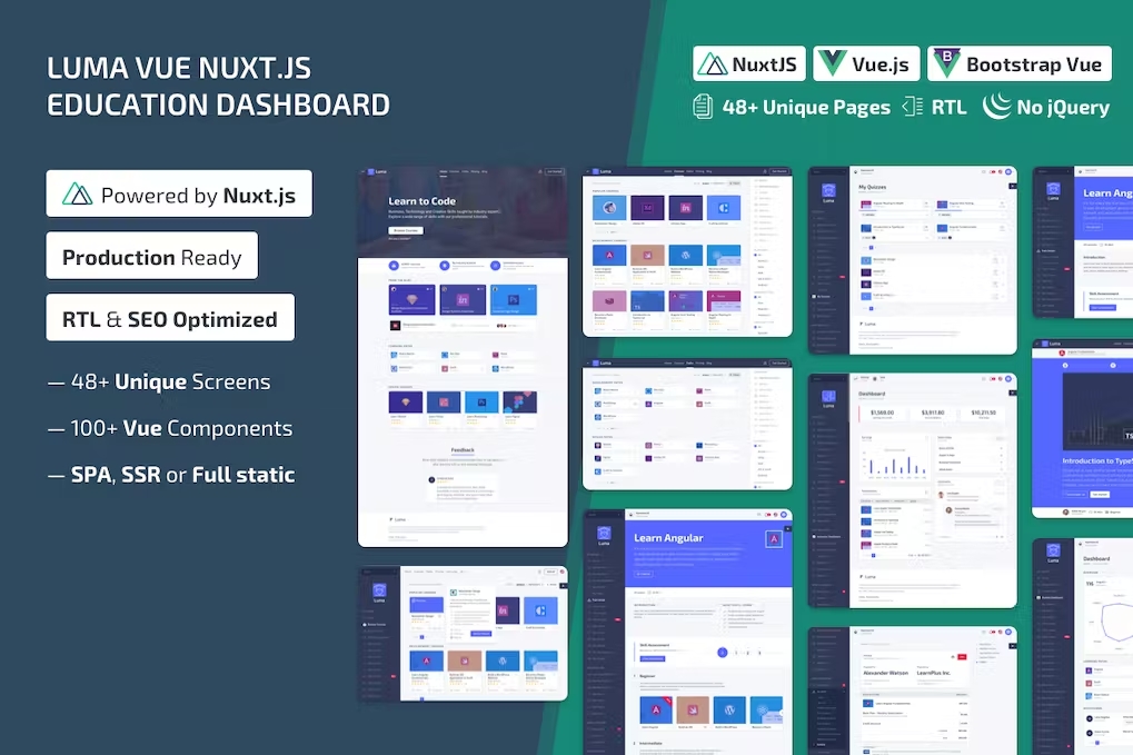 Luma Nuxt v30 October 2020 – NuxtJS Vue 学习管理系统管理模板插图
