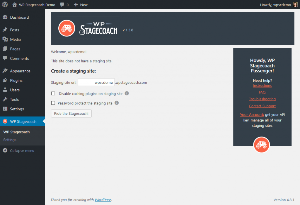 WP Stagecoach v1.4.29（已汉化） – WordPress 登台站点变得简单插图