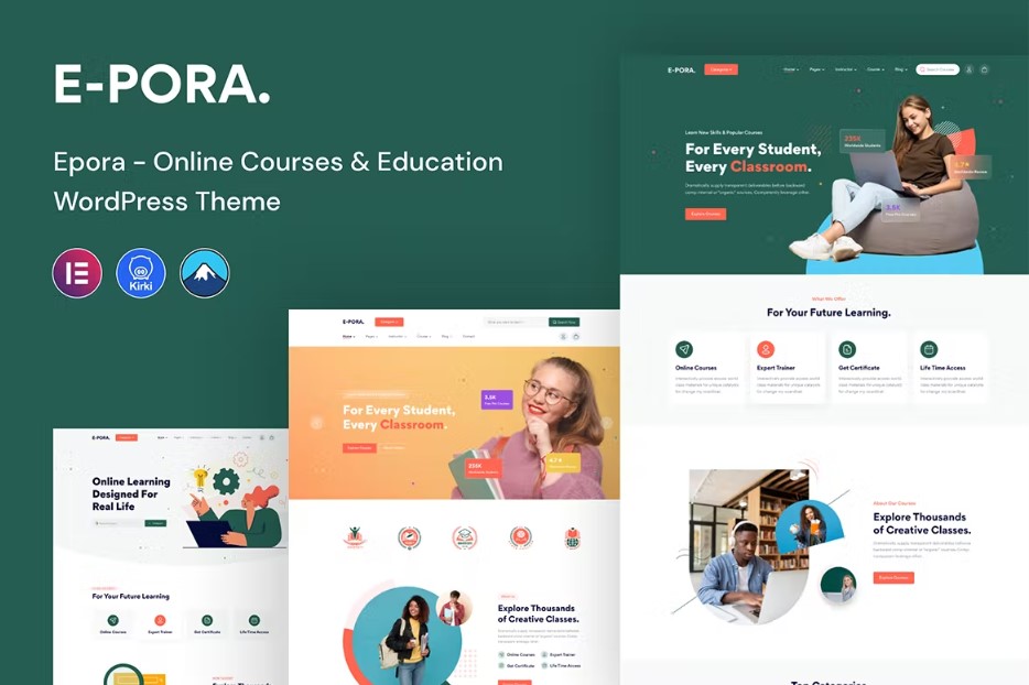 Epora v1.0.3 – 在线课程和教育 WordPress 主题插图