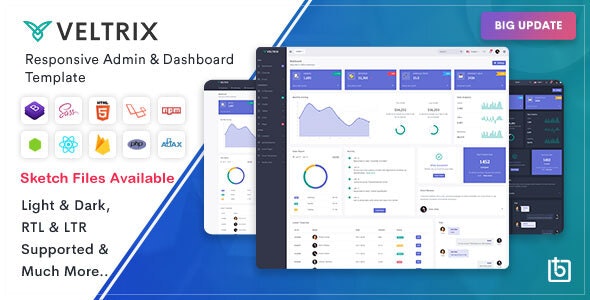 Veltrix v5.0.0 – 管理和仪表板模板插图