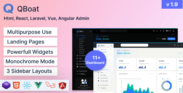 Qboat v1.9 – Bootstrap 5 响应式管理仪表板模板插图