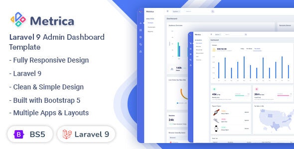 Metrica v3.1.0 – Laravel 9 管理和仪表板模板插图