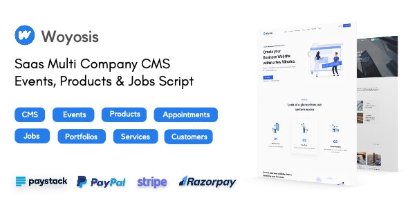 Woyosis v1.0.0 – Saas Multi Company CMS – 活动 – 产品和工作脚本插图