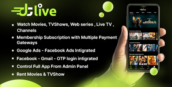 DTLive v3.0 – 电影 – 电视剧 – 直播电视 – 频道 – OTT – Android 应用 | Laravel 管理面板插图