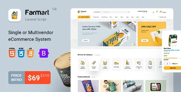 Farmart V1.23.9(已汉化97%) – Single or Multivendor Laravel eCommerce System