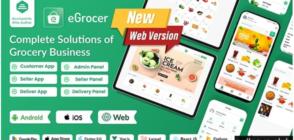 eGrocer v2.1.0 – 在线多供应商杂货店、电子商务市场 Flutter 完整应用程序，带管理面板
