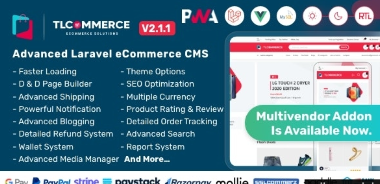TLCommerce v2.2.5 – Laravel & VueJS Powered Ecommerce CMS with PWA插图
