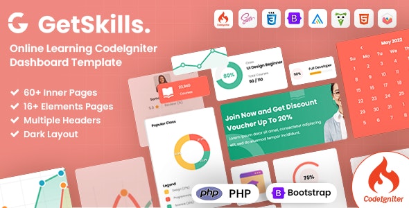 GetSkills v1.1 – 在线学习 Codeigniter 管理仪表板插图