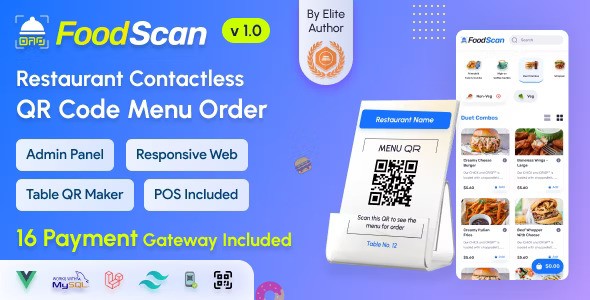 FoodScan v2.5 – Qr Code Restaurant Menu Maker and Contactless Table Ordering System with Restaurant POS