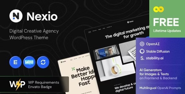 Nexio v1.1 – 数字创意机构 WordPress 主题 + AI插图