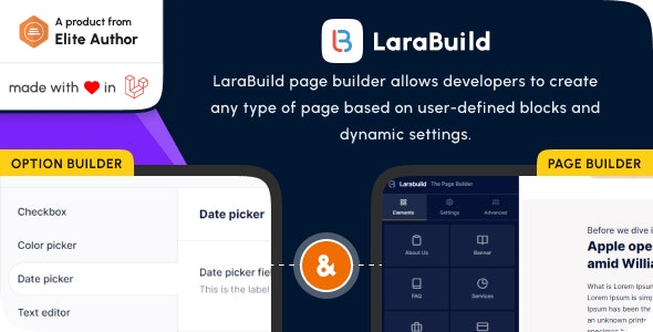 LaraBuild v1.2 – Laravel Drag and Drop Page builder and Settings Builder Package插图