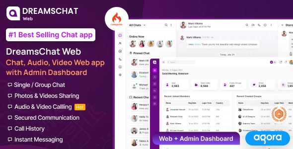 DreamsChat Web v12 December 2024 – 带有管理仪表板的聊天、音频、视频 Web 应用程序插图