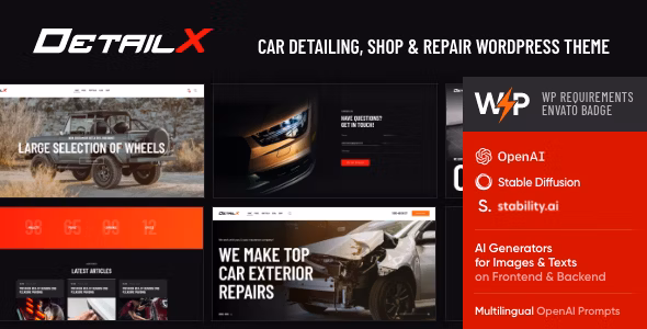 DetailX v1.11.0 – WordPress汽车美容、商店和维修主题插图