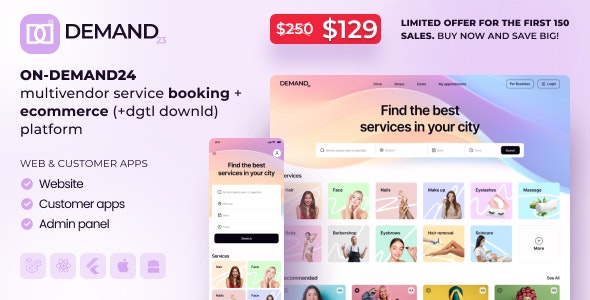 On-Demand24 v1.0  – Multivendor Service Booking + eCommerce (+dgtl downld) platform (cust web, mob, admin)插图