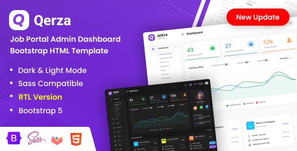 Qerza V2.1 – 求职门户管理仪表板 BOOTSTRAP HTML 模板 + RTL READY插图