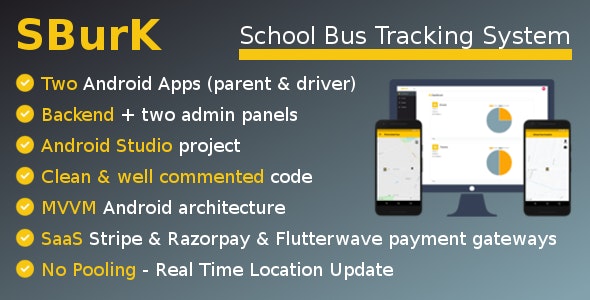 SBURK V3.3 – 校车追踪器 – 两个 ANDROID 应用程序 + 后端 + 管理面板 – SAAS插图