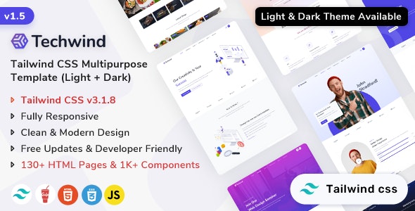 Techwind v2.2.0 – Tailwind CSS Multipurpose Landing Page Template ShreeThemes插图