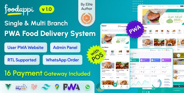 FoodAppi v2.0 – PWA Food Delivery System and WhatsApp Menu Ordering with Admin Panel | Restaurant POS