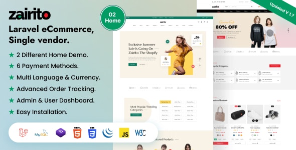 Zairito V1.8 – Laravel Ecommerce System | Single Vendor插图