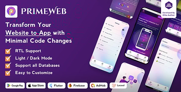 Prime Web v2.0.1 – Convert Website to a Flutter App | Web View App | Web to App插图