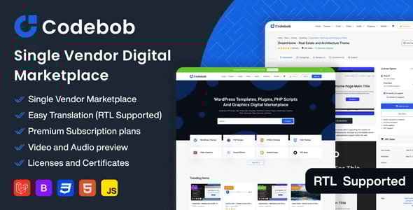 Codebob v1.3 – Single-Vendor Digital Marketplace插图