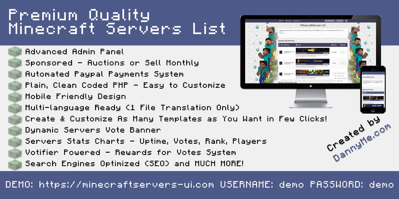 Ultimate Minecraft Server List CMS By DannyMe v2024-01-27插图